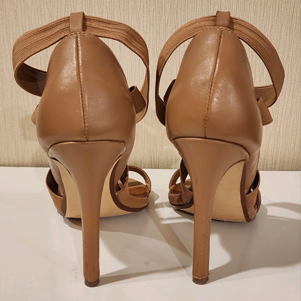 Steve Madden Open Toe Neutral Color Heels w/Elastic Crossing Straps sz 6 - Picture 4 of 14